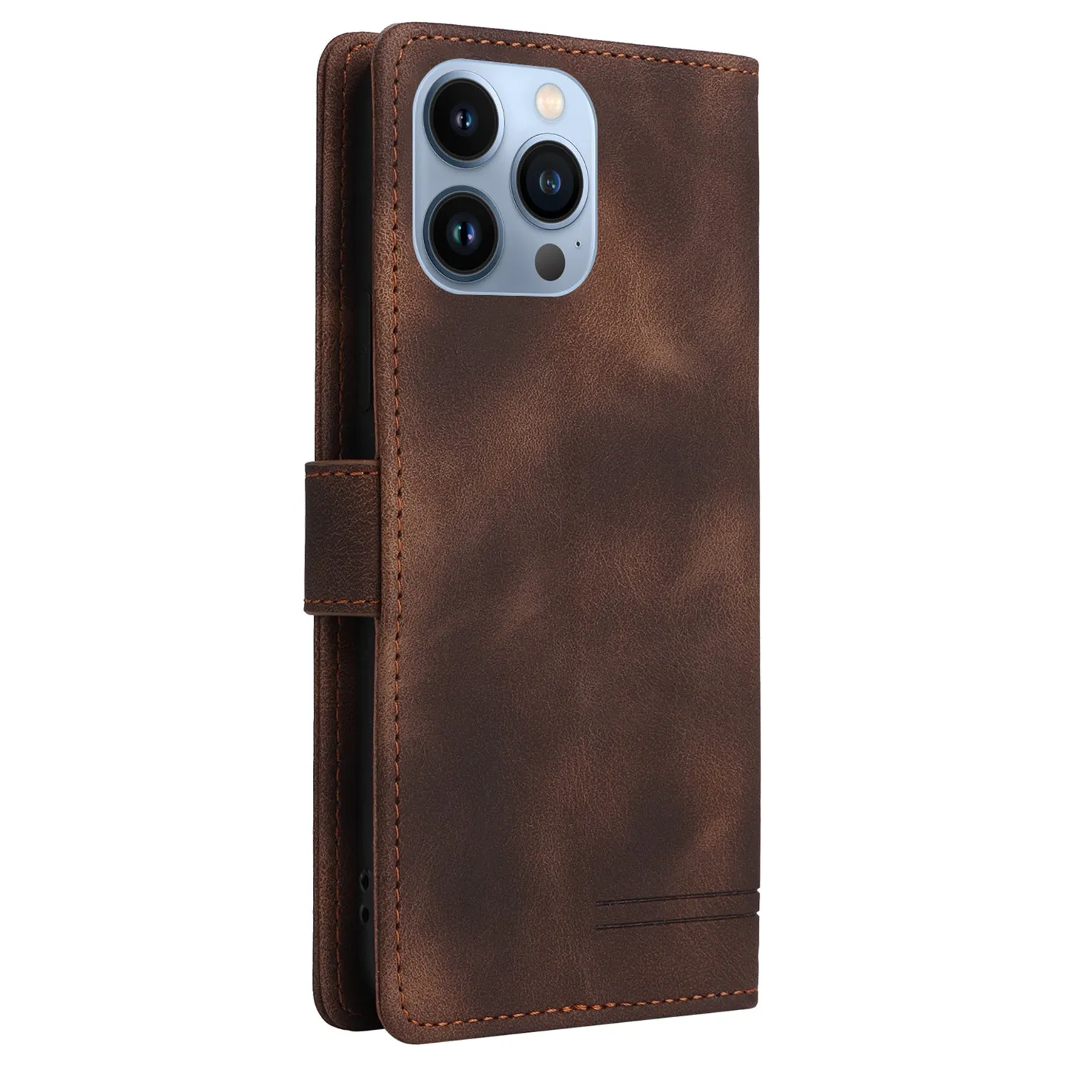 007 Series For iPhone 15 Pro Anti-Scratch PU Leather Stand Shell Flip Wallet Skin-touch Phone Case Cover