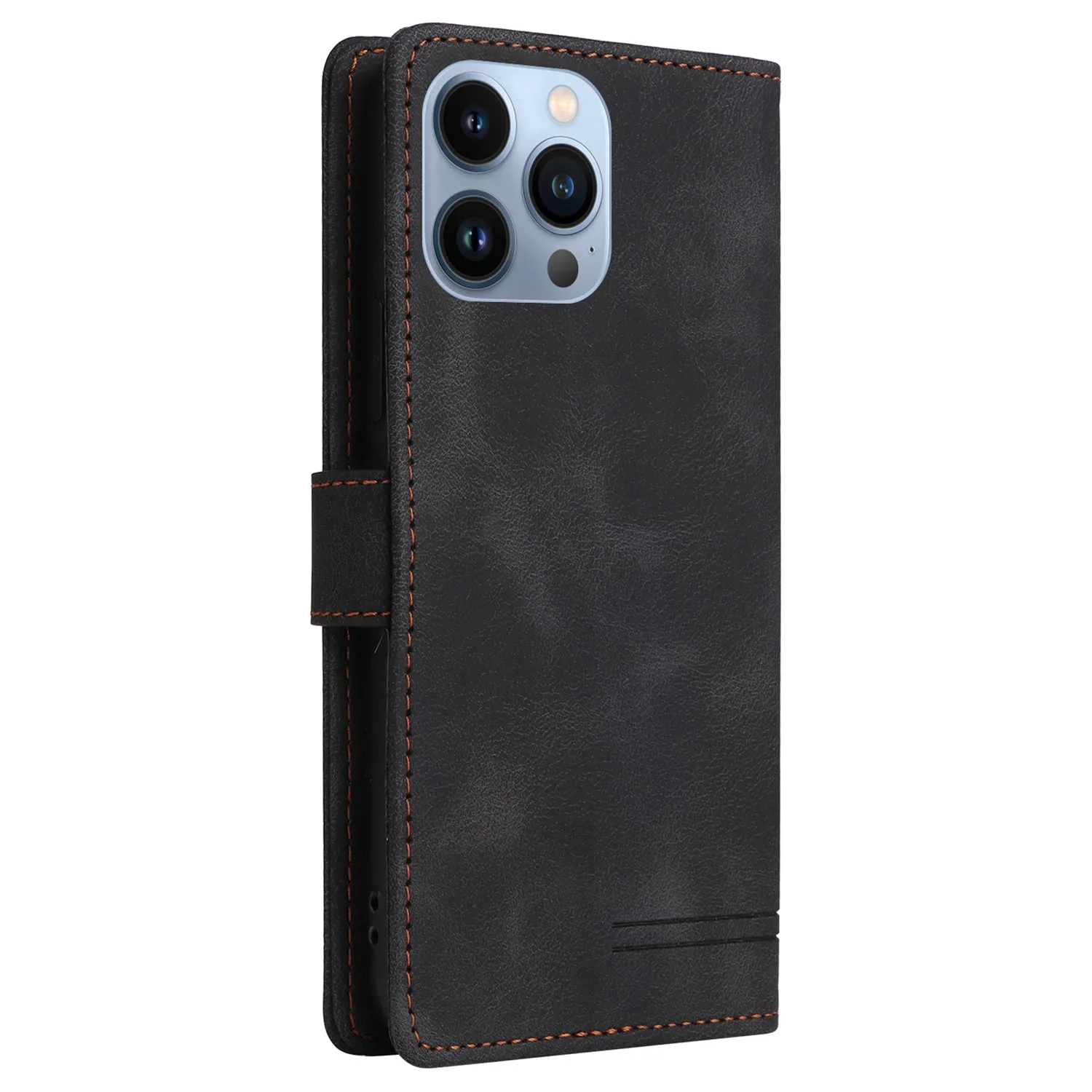 007 Series For iPhone 15 Pro Anti-Scratch PU Leather Stand Shell Flip Wallet Skin-touch Phone Case Cover