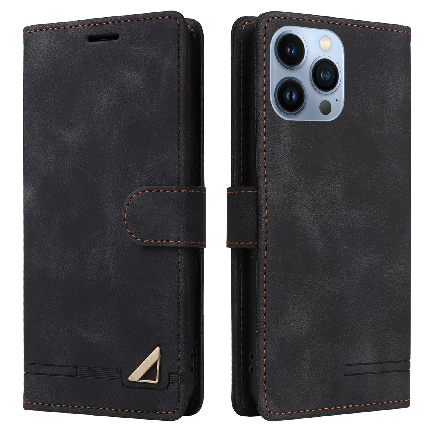 007 Series For iPhone 15 Pro Max Stand Shell Flip Wallet Anti-Scratch PU Leather Case Skin-touch Phone Cover