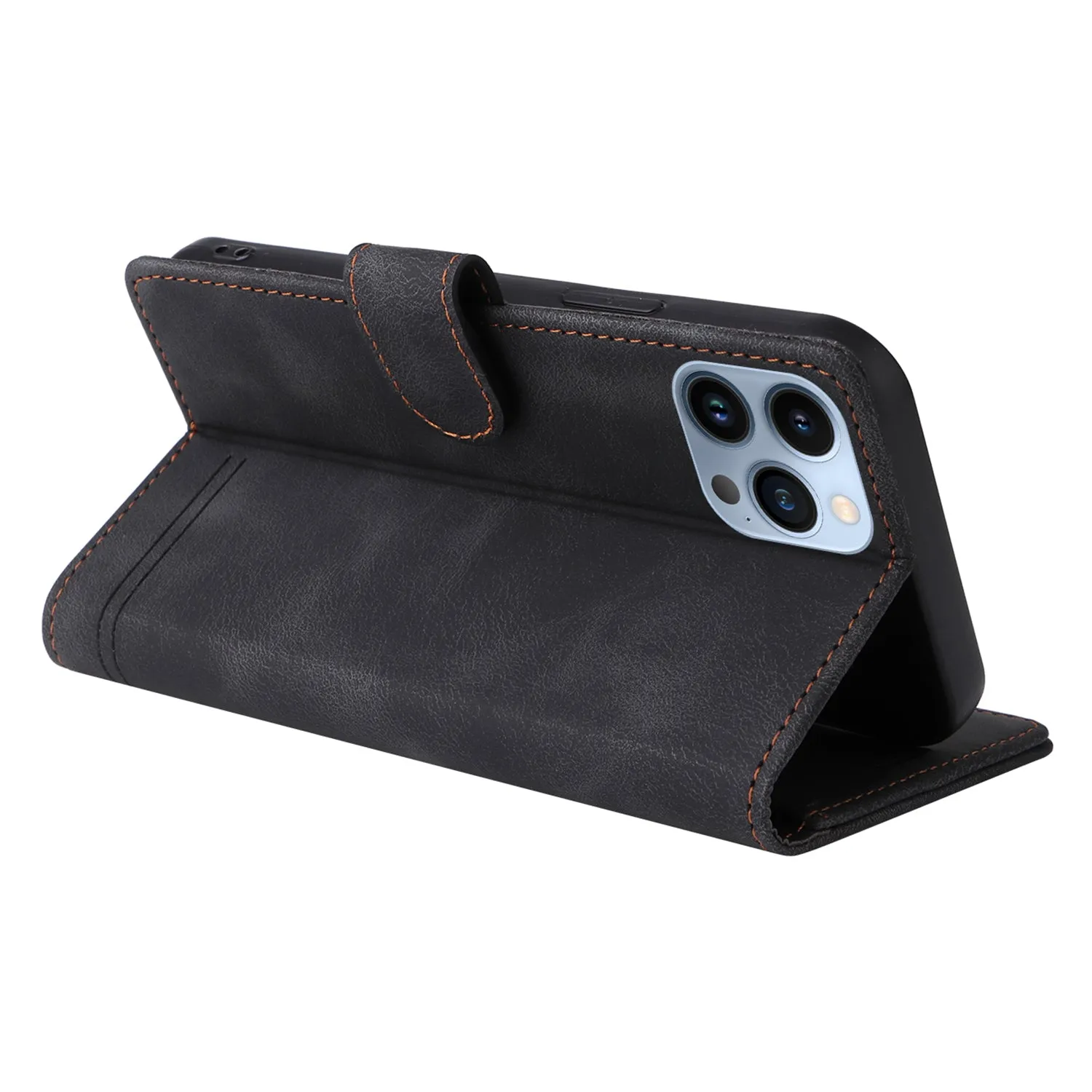 007 Series For iPhone 15 Pro Max Stand Shell Flip Wallet Anti-Scratch PU Leather Case Skin-touch Phone Cover