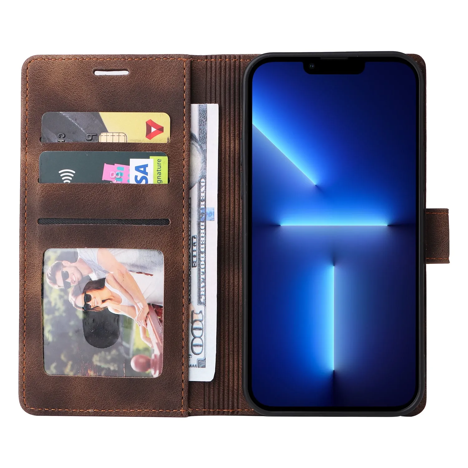 007 Series For iPhone 15 Pro Max Stand Shell Flip Wallet Anti-Scratch PU Leather Case Skin-touch Phone Cover