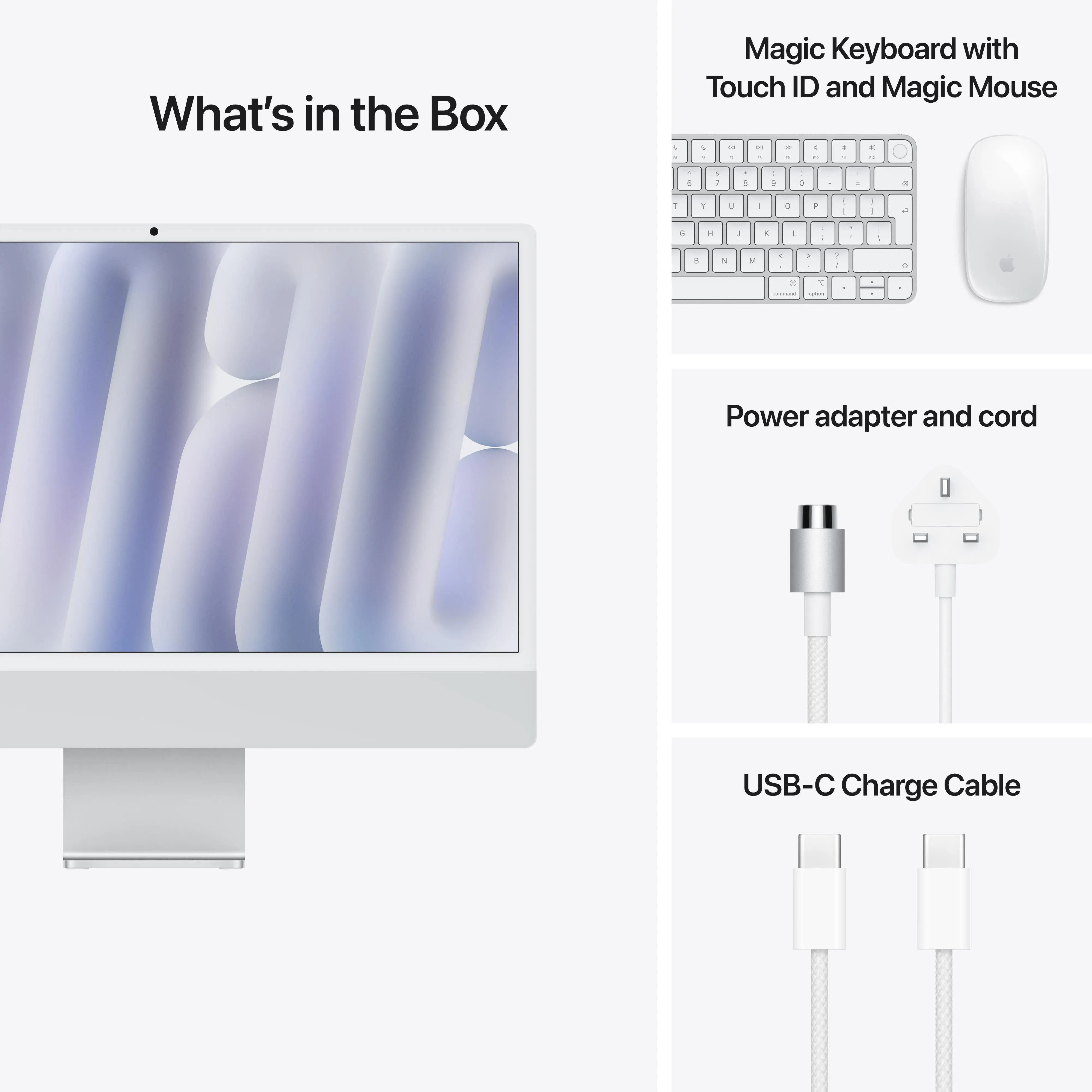 24-inch iMac with Retina 4.5K display: Apple M4 chip with 10-core CPU and 10-core GPU, 256GB SSD - Silver