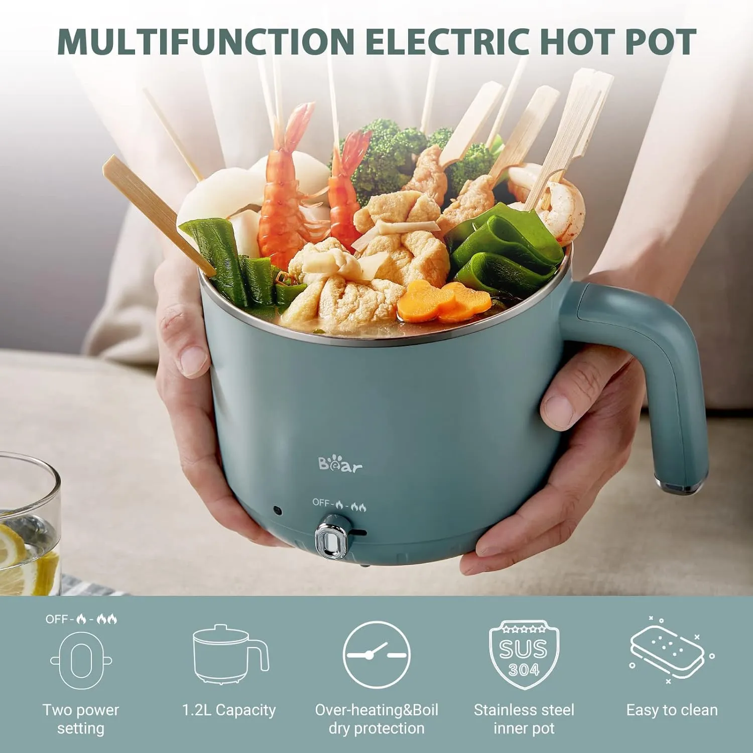 BEAR Electric Multi-Pot DRG-D12M5 with 2 Power Setting, Dry Protection, 1.2L