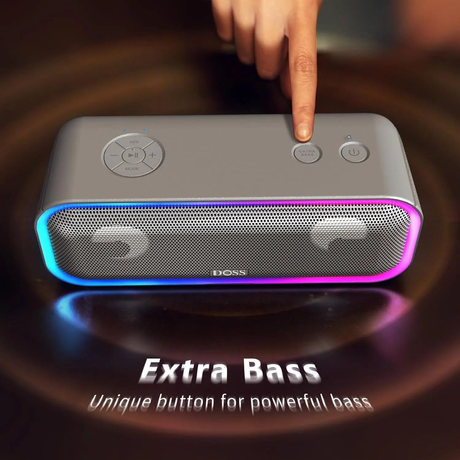 Bluetooth Speaker, Soundbox Pro  Wireless Bluetooth Speaker with 24W Impressive Sound, Booming Bass, IPX6 Waterproof, 15Hrs Playtime, Wireless Stereo Pairing, Mixed Colors Lights, 66 FT- Grey