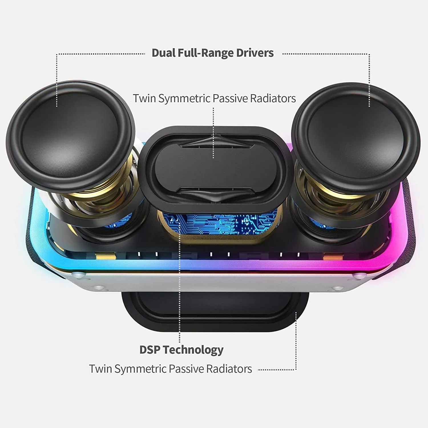 Bluetooth Speaker, Soundbox Pro  Wireless Bluetooth Speaker with 24W Impressive Sound, Booming Bass, IPX6 Waterproof, 15Hrs Playtime, Wireless Stereo Pairing, Mixed Colors Lights, 66 FT- Grey