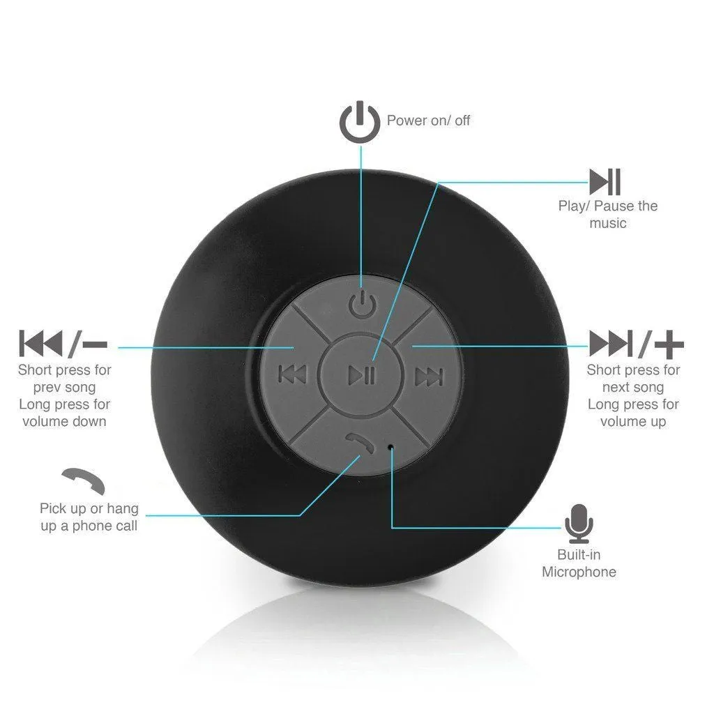 Bluetooth Waterproof Wireless Speaker Suction Shower speaker Hands free Mic