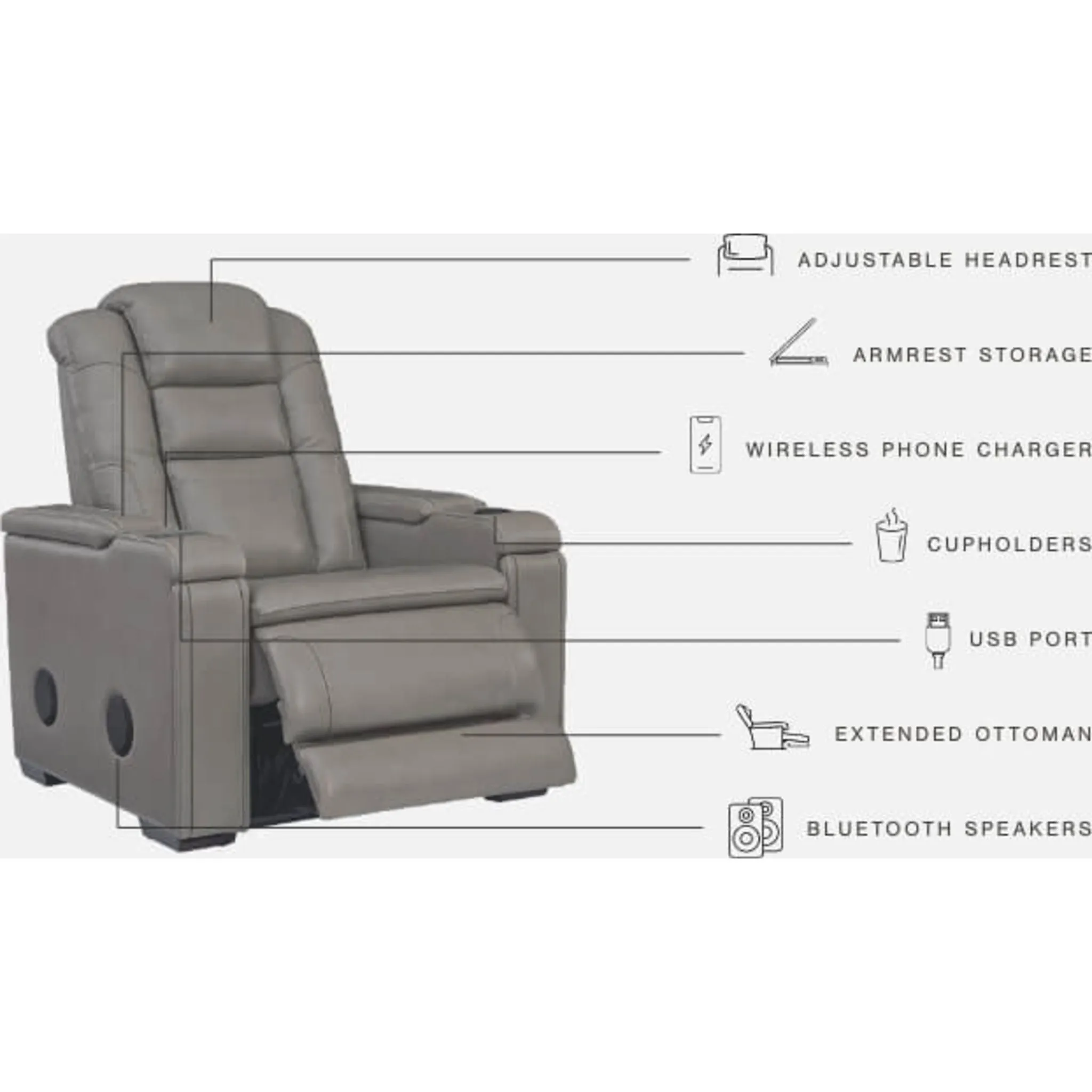 Boerna Power Recliner with Adjustable Headrest