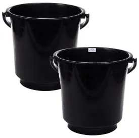 Heart Home Bucket|Plastic Bucket for Bathroom|Bucket for Bathing|Unbreakable Bucket with Handle|16 Liter|Pack of 2 (Black)