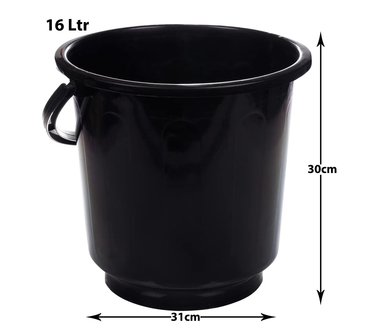 Heart Home Bucket|Plastic Bucket for Bathroom|Bucket for Bathing|Unbreakable Bucket with Handle|16 Liter|Pack of 2 (Black)