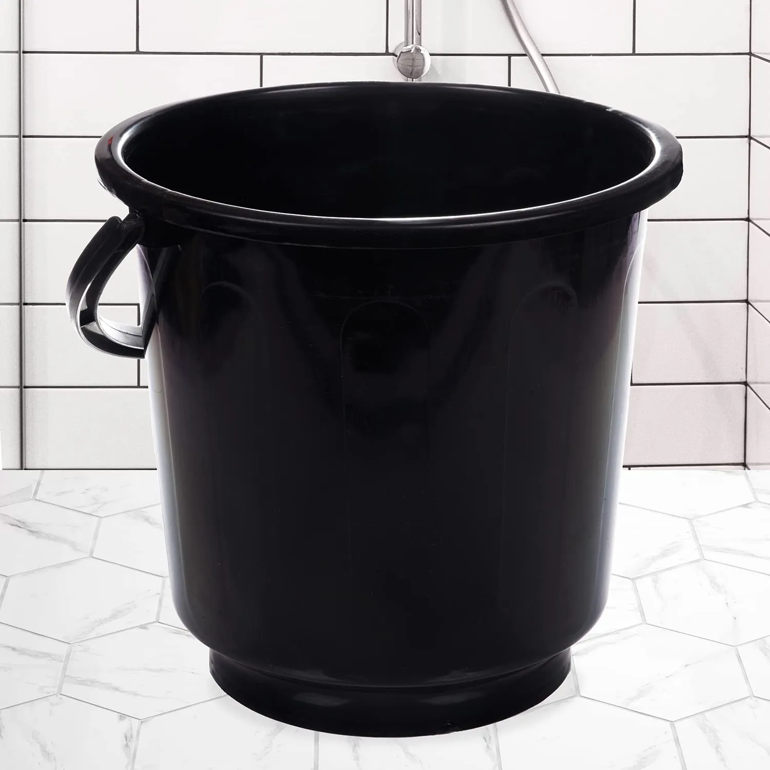 Heart Home Bucket|Plastic Bucket for Bathroom|Bucket for Bathing|Unbreakable Bucket with Handle|16 Liter|Pack of 2 (Black)