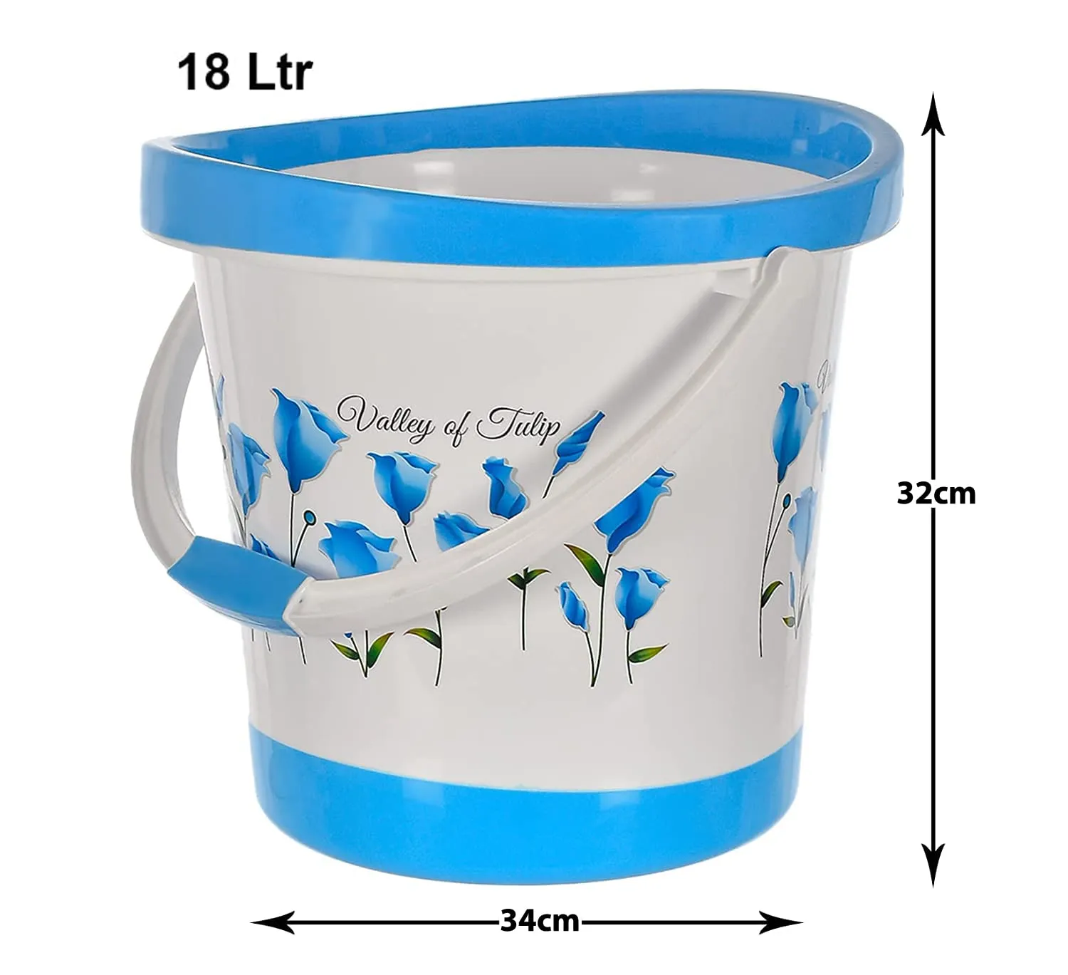 Heart Home Bucket|Plastic Bucket for Bathroom|Tulip Flower Bucket for Bathing|Unbreakable Bucket with Handle|18 Liter (Blue)