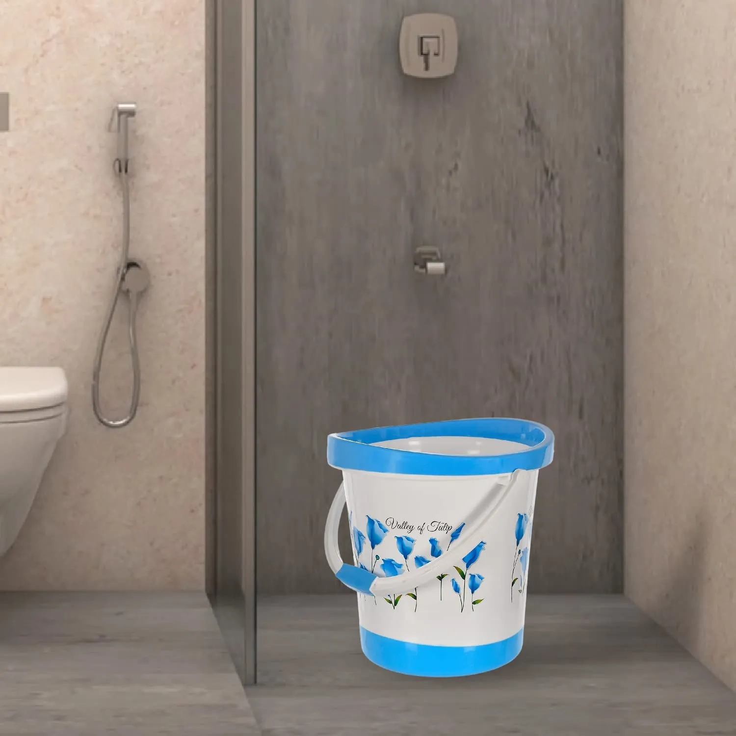 Heart Home Bucket|Plastic Bucket for Bathroom|Tulip Flower Bucket for Bathing|Unbreakable Bucket with Handle|18 Liter (Blue)