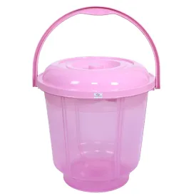 Heart Home Colorful Homeware Bucket| Plastic Bucket|Transparent Bucket with Lid & Handle for Bathroom,Home Use,13 Litre (Pink)