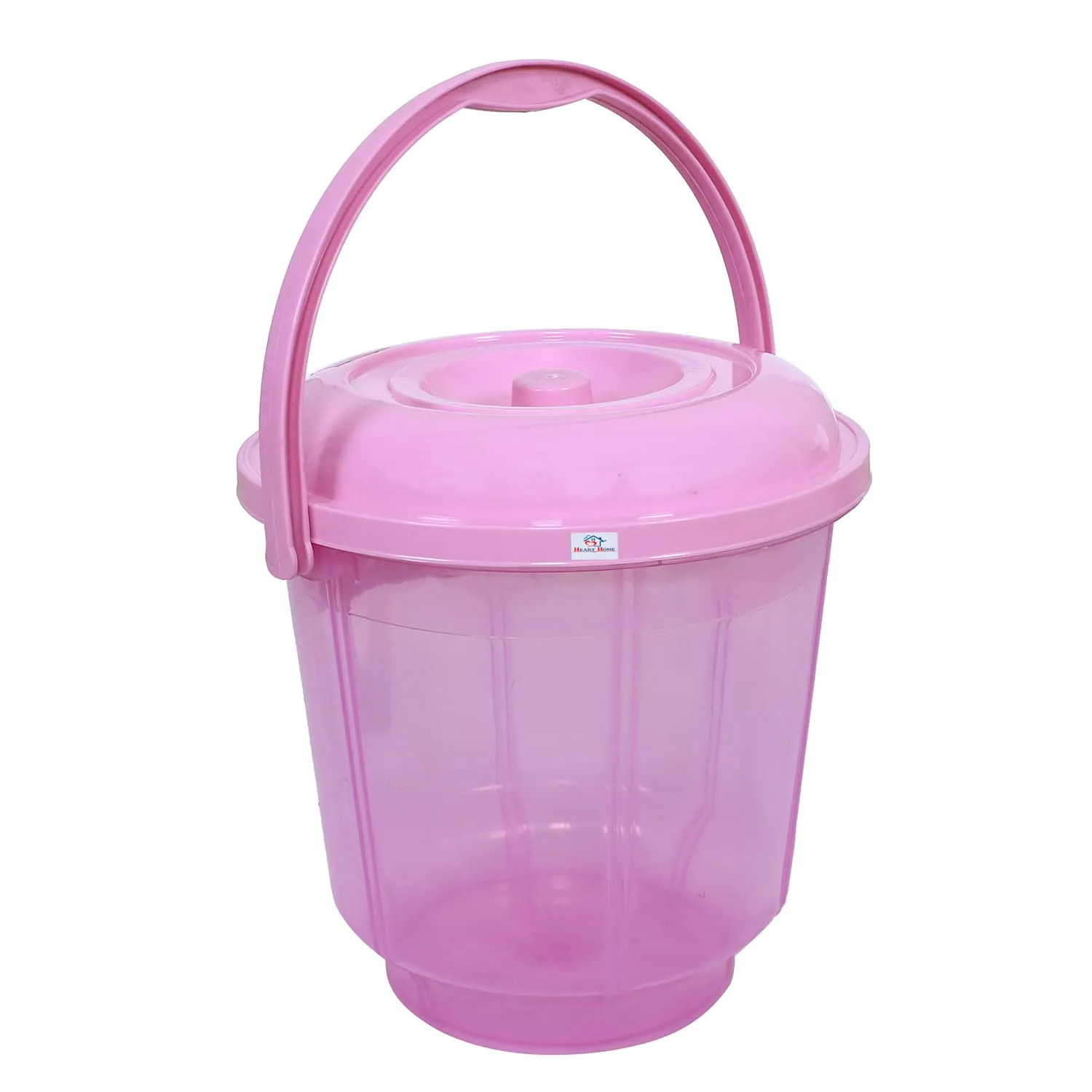 Heart Home Colorful Homeware Bucket| Plastic Bucket|Transparent Bucket with Lid & Handle for Bathroom,Home Use,13 Litre (Pink)