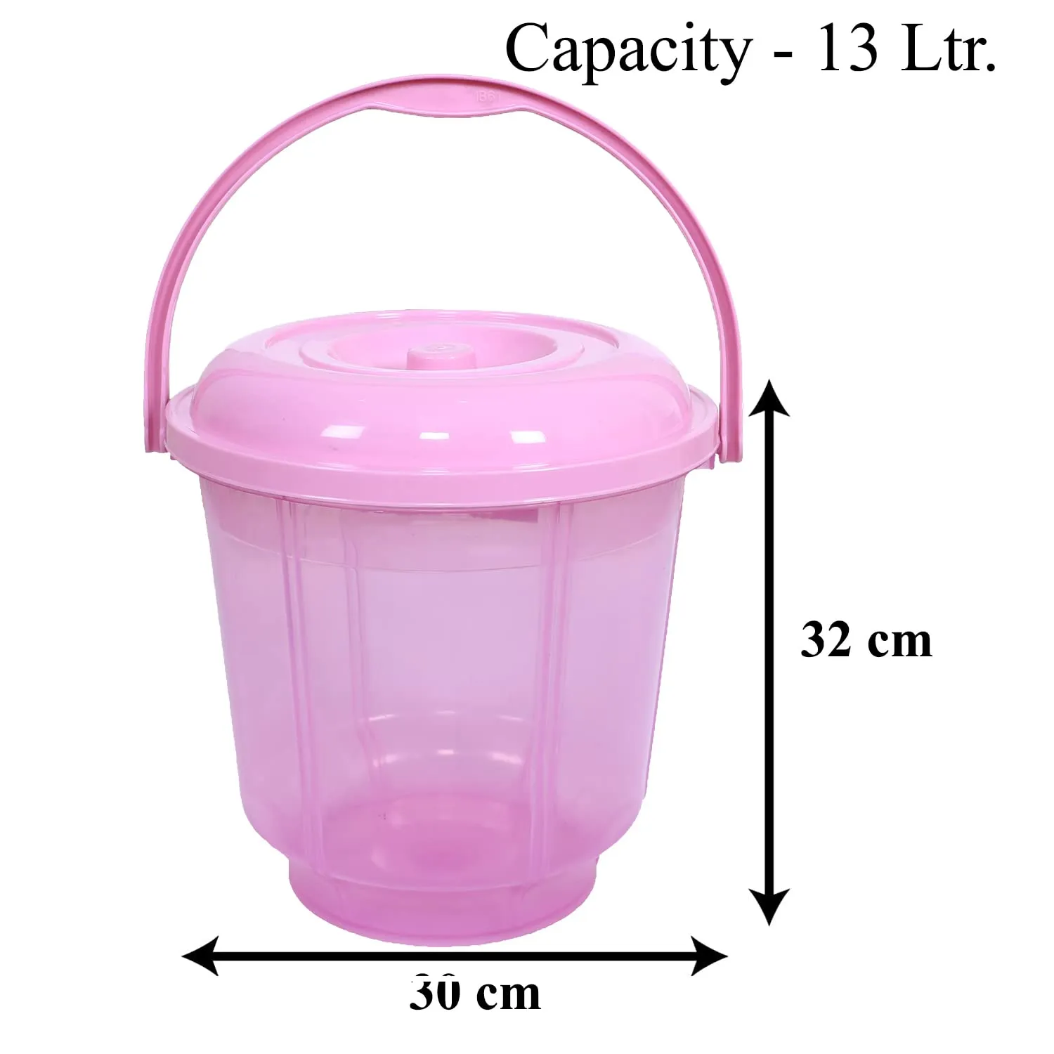 Heart Home Colorful Homeware Bucket| Plastic Bucket|Transparent Bucket with Lid & Handle for Bathroom,Home Use,13 Litre (Pink)