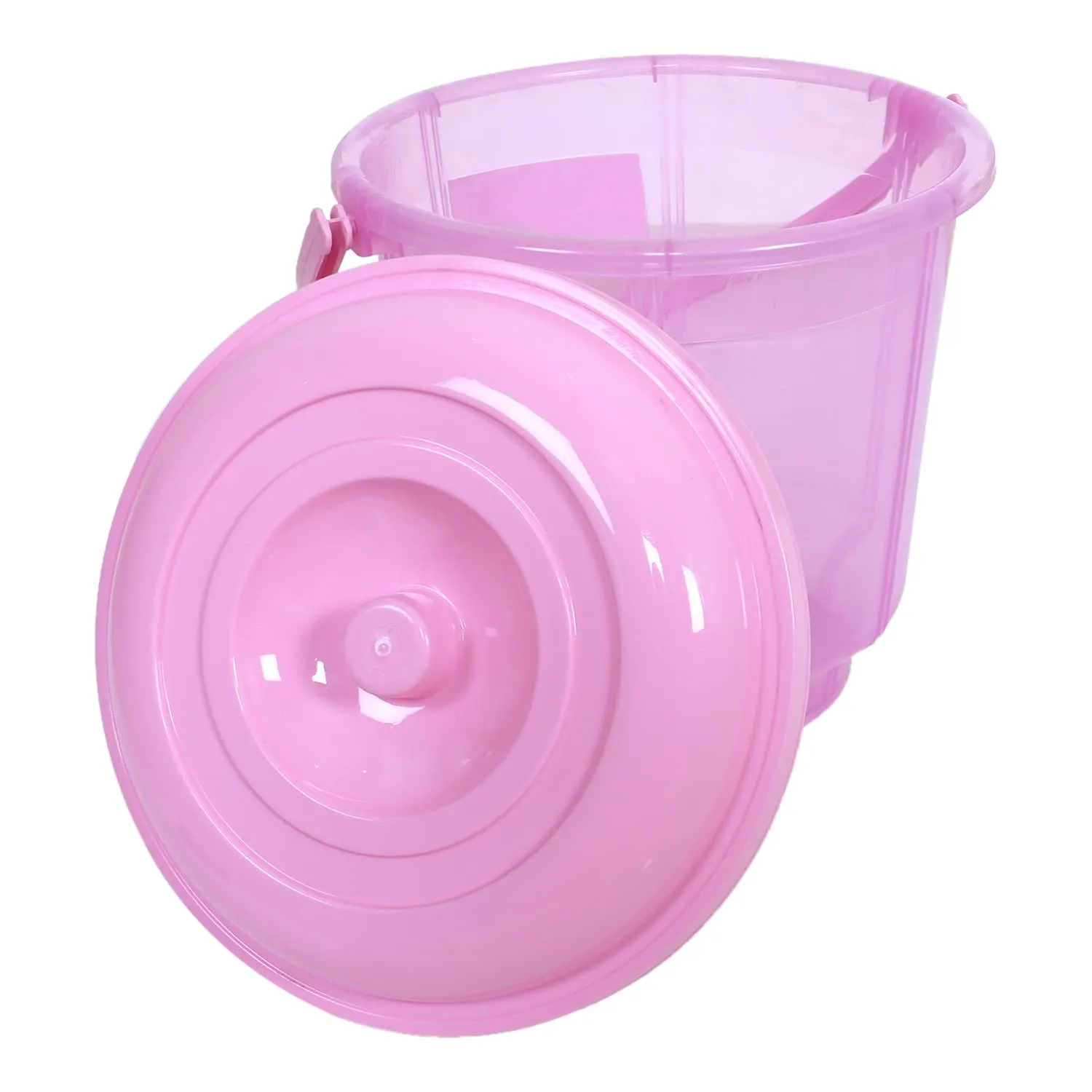 Heart Home Colorful Homeware Bucket| Plastic Bucket|Transparent Bucket with Lid & Handle for Bathroom,Home Use,13 Litre (Pink)