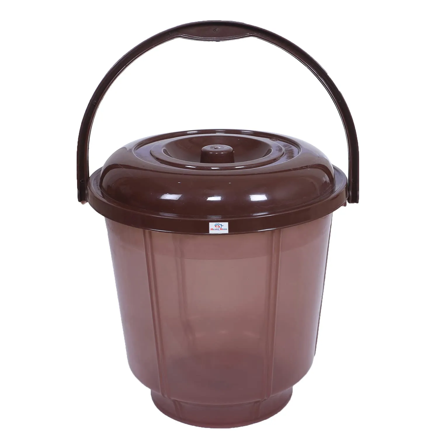 Heart Home Colorful Homeware Bucket| Plastic Bucket|Transparent Bucket with Lid & Handle for Bathroom,Home Use,13 Litre,Pack of 3 (Brown)