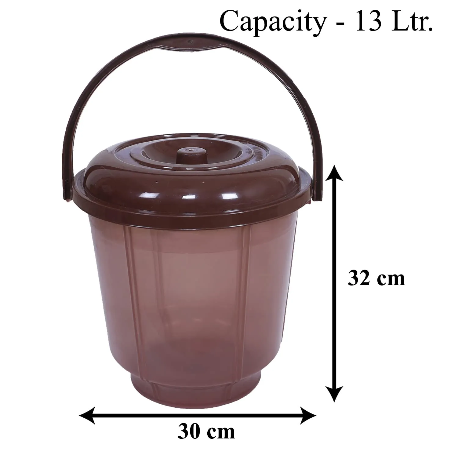 Heart Home Colorful Homeware Bucket| Plastic Bucket|Transparent Bucket with Lid & Handle for Bathroom,Home Use,13 Litre,Pack of 3 (Brown)