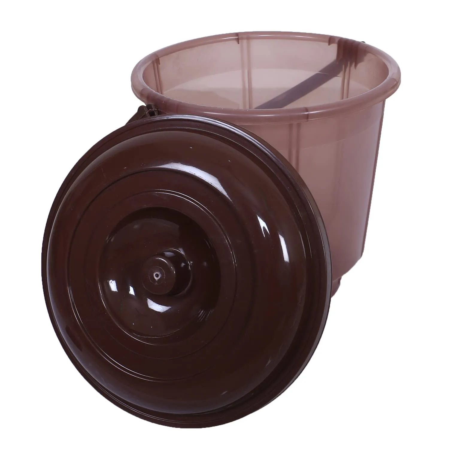 Heart Home Colorful Homeware Bucket| Plastic Bucket|Transparent Bucket with Lid & Handle for Bathroom,Home Use,13 Litre,Pack of 3 (Brown)