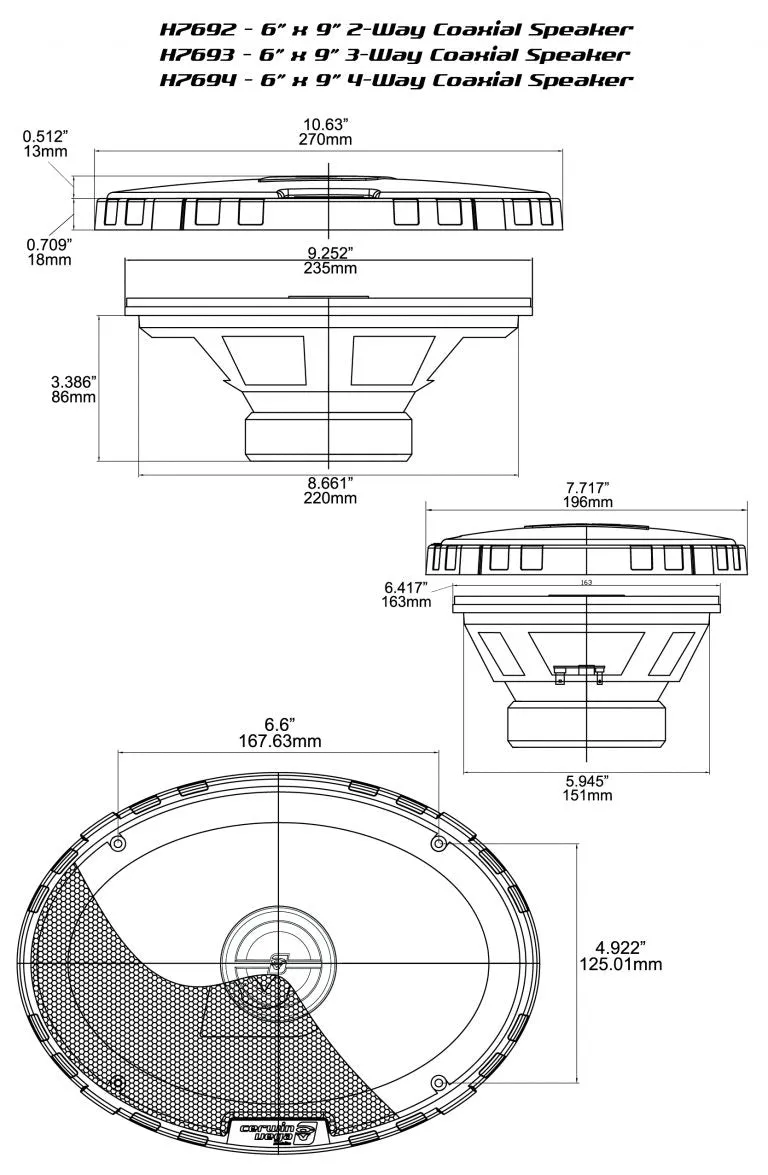 HED Series 6"x 9" 3-Way Coaxial Speakers - H7693