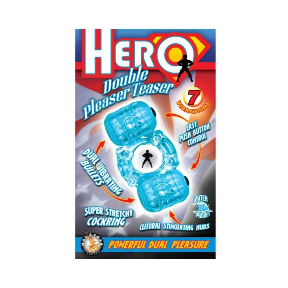 Hero Double Pleaser Teaser Cock Ring Waterproof Blue