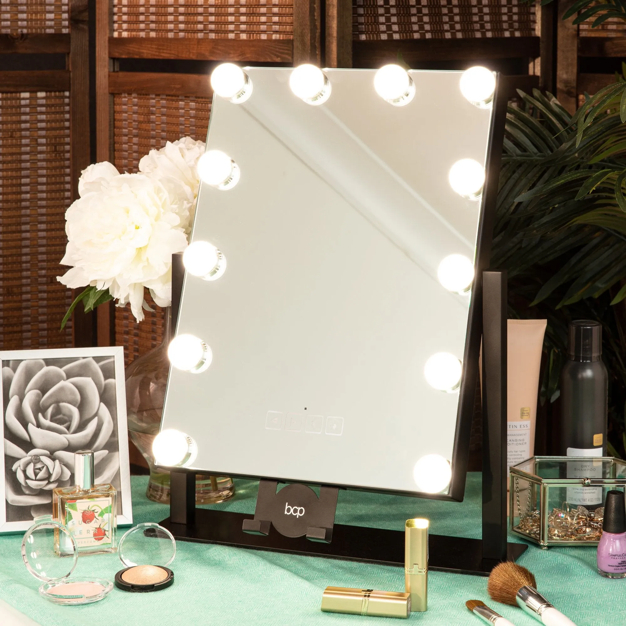 Hollywood Vanity Mirror w/ Bluetooth Speakers, 3 Color Temps, Phone Stand