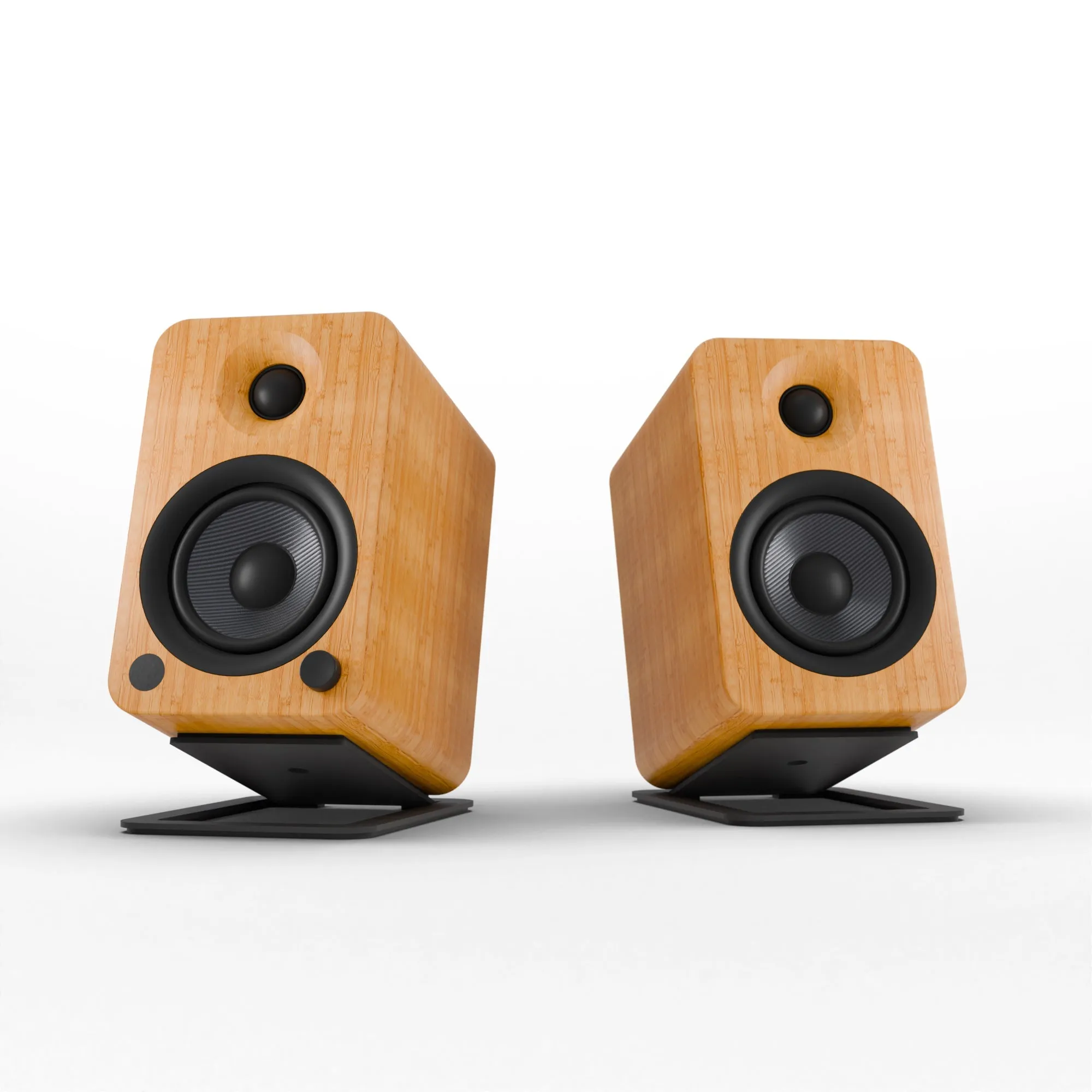 Kanto YU4 140W Powered Bookshelf Speakers with Bluetooth and Phono Preamp - Pair, Bamboo with S4 Black Stand Bundle