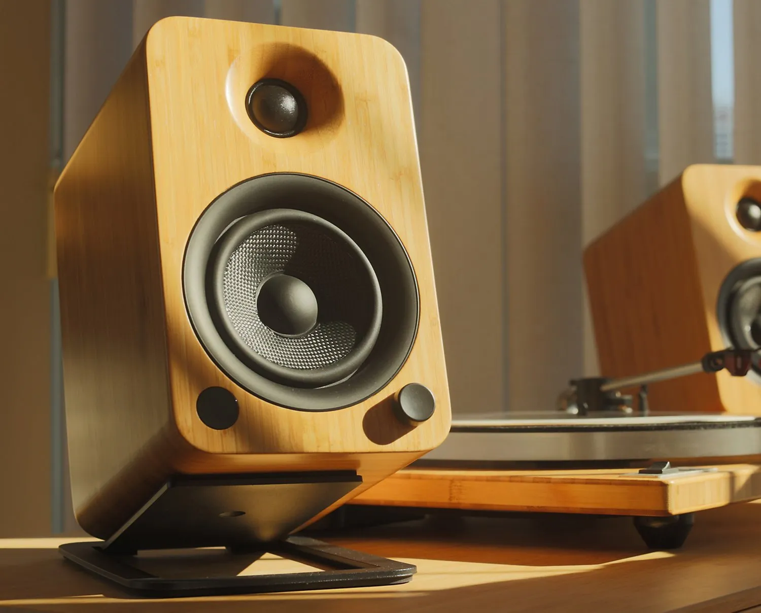 Kanto YU4 Powered Bluetooth Bookshelf Speakers with Phono Preamp for Turntable - YU4BAMBOO