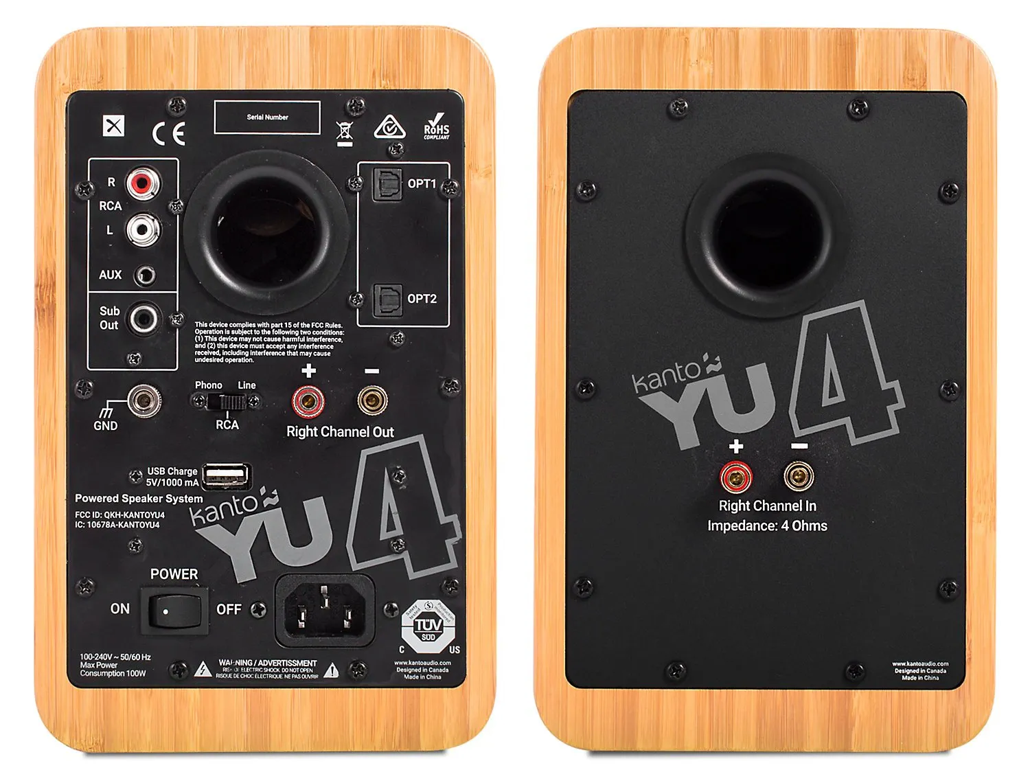 Kanto YU4 Powered Bluetooth Bookshelf Speakers with Phono Preamp for Turntable - YU4BAMBOO