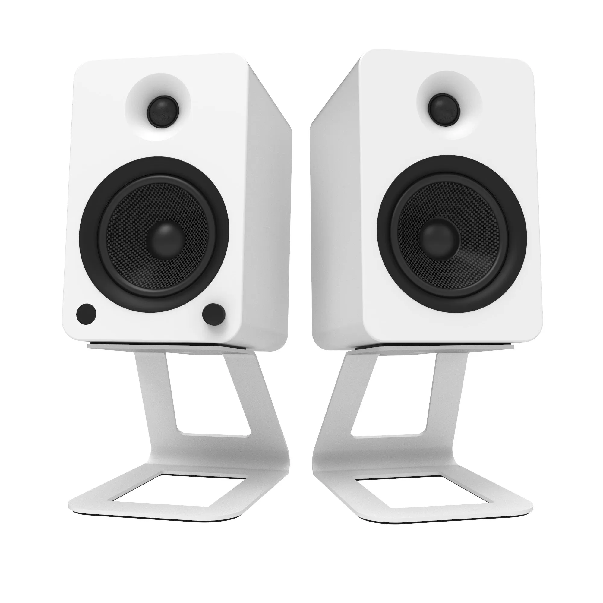 Kanto YU6 200W Powered Bookshelf Speakers with Bluetooth and Phono Preamp - Pair, Matte White with SE6W White Stand Bundle