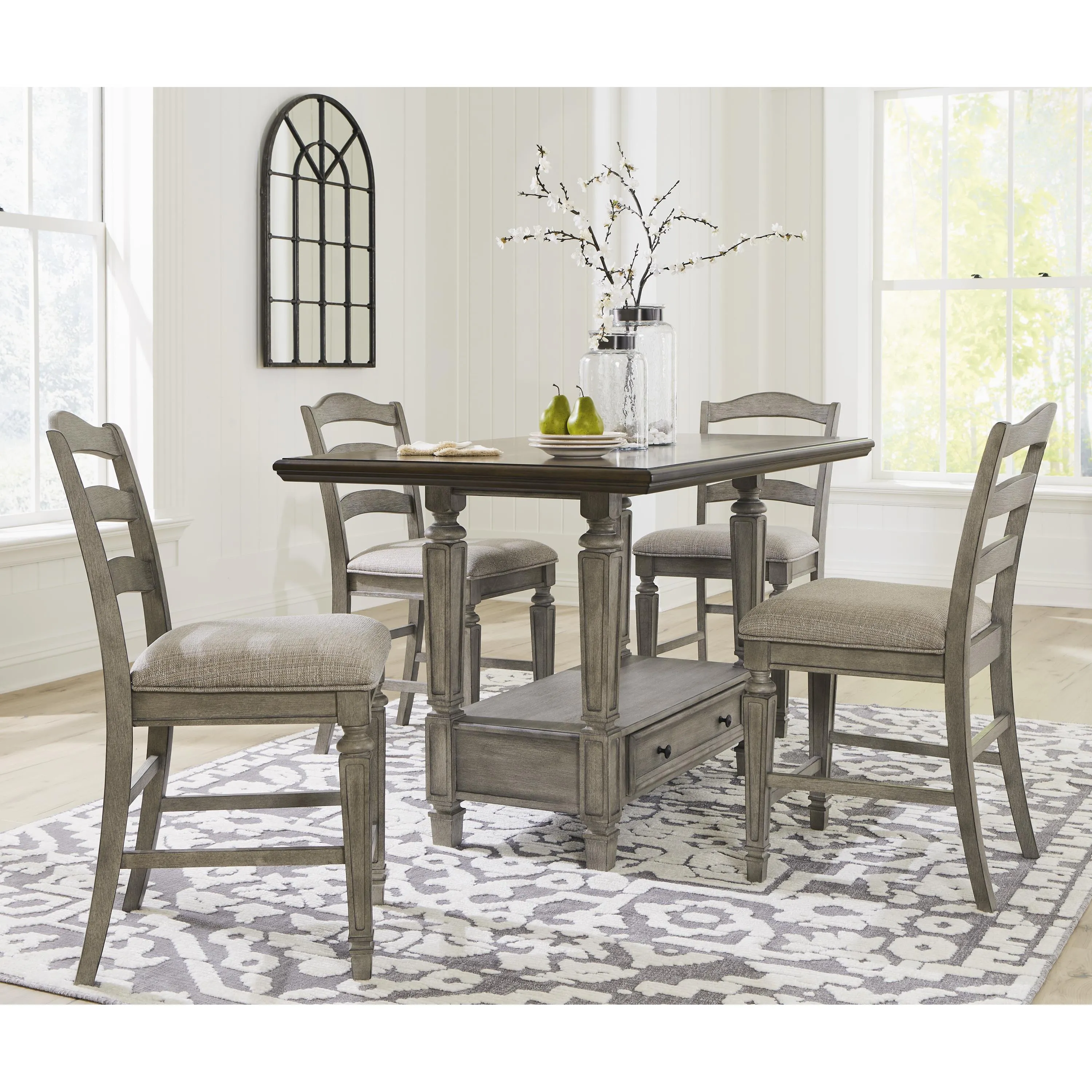 Signature Design by Ashley Lodenbay Counter Height Dining Table with Pedestal Base D751-13