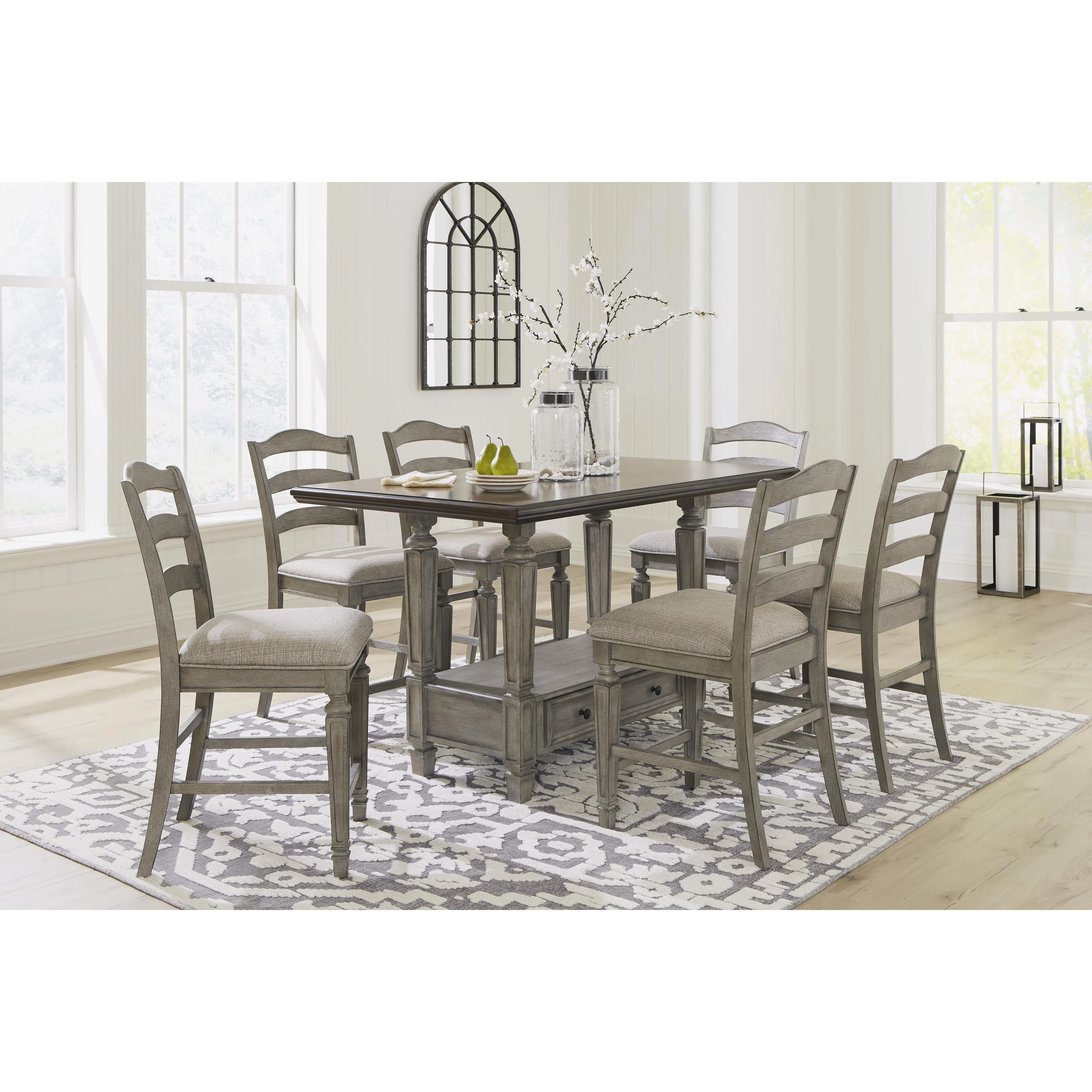 Signature Design by Ashley Lodenbay Counter Height Dining Table with Pedestal Base D751-13