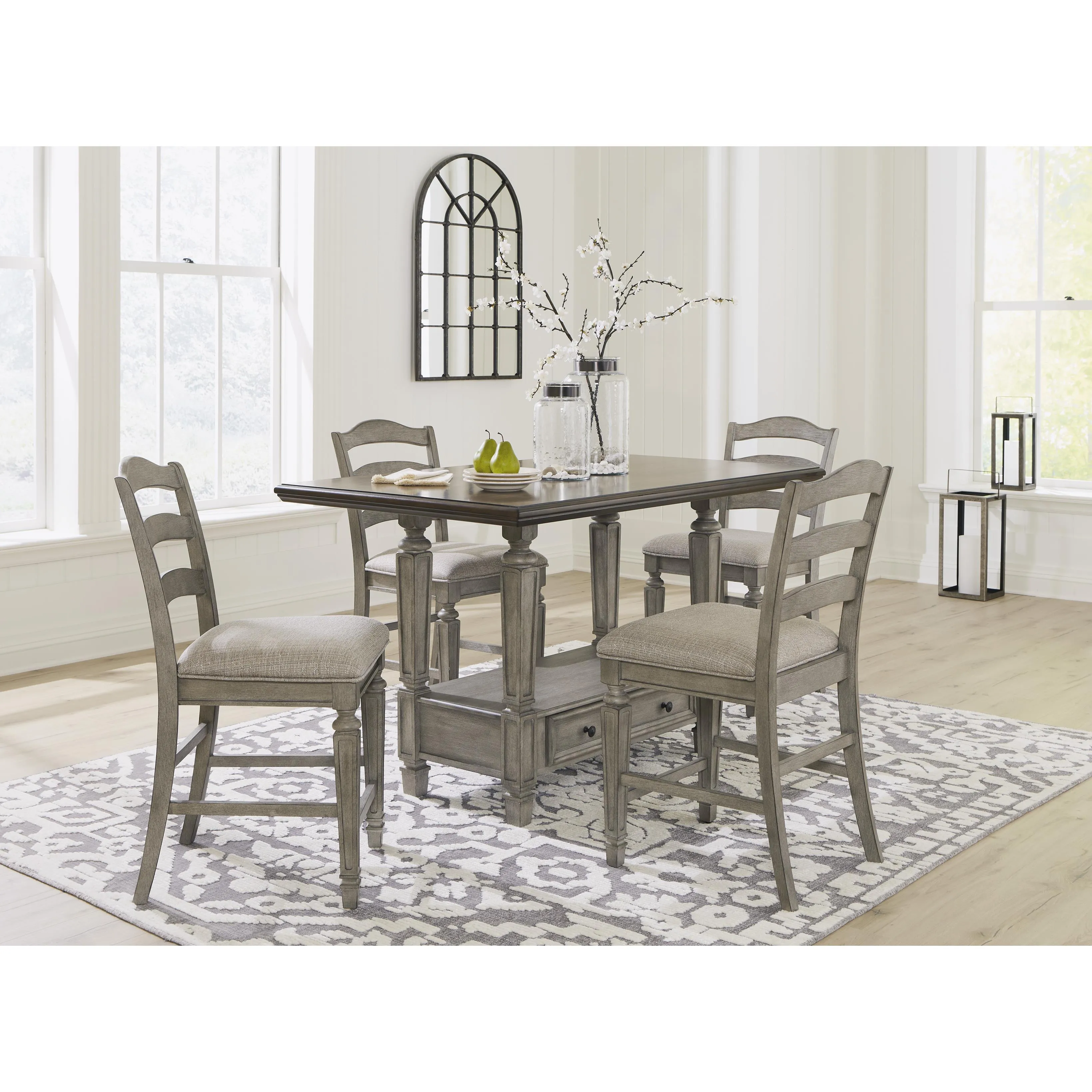 Signature Design by Ashley Lodenbay Counter Height Dining Table with Pedestal Base D751-13