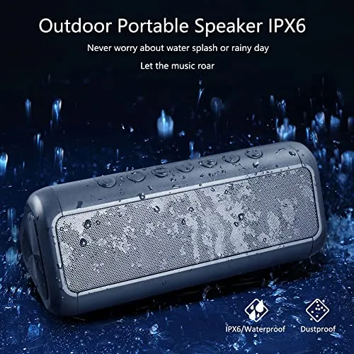 Solar Bluetooth Speaker Portable，5000mAh Wireless Speaker，IPX6 Waterproof Outdoor Speaker，Bluetooth 5.1，TWS Pairing，50H Play Time Heavy Bass for Beach，Party，Hiking，Cycling，Indoor & Outdoor Activities.