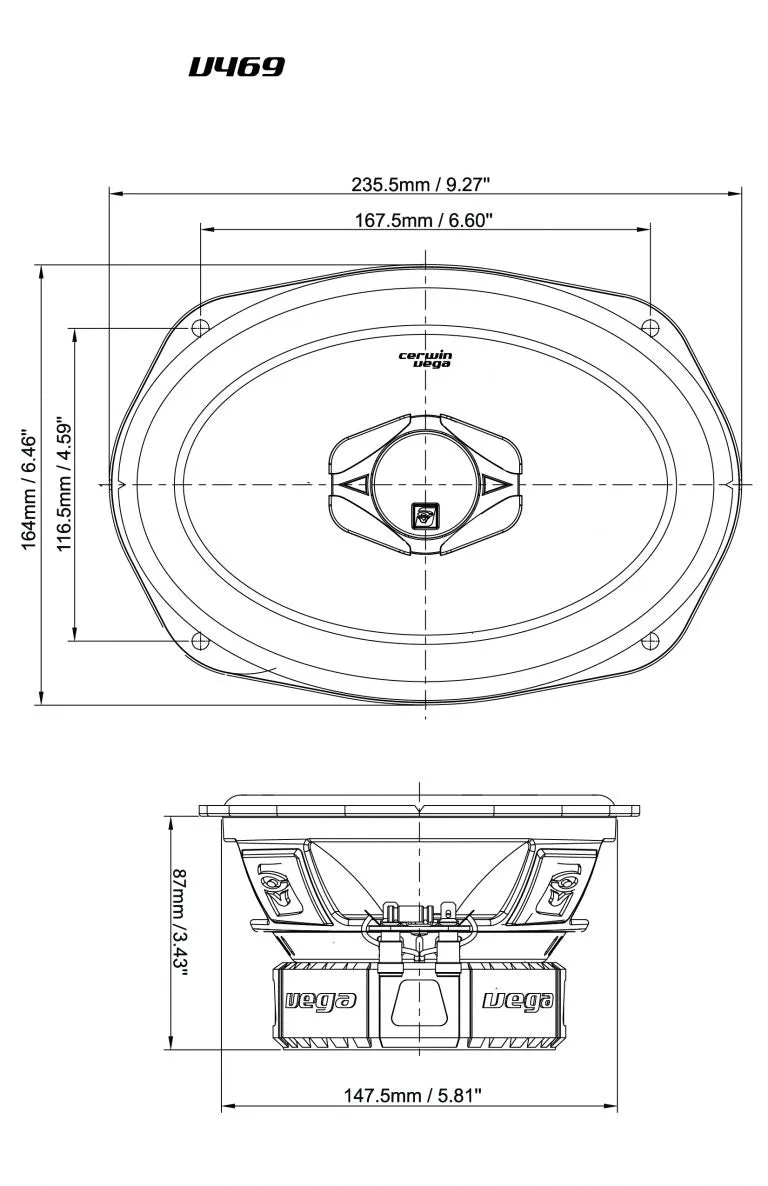 Vega Series 6"x 9" 2-Way Coaxial Speakers W/1" Titanium Tweeter - V469